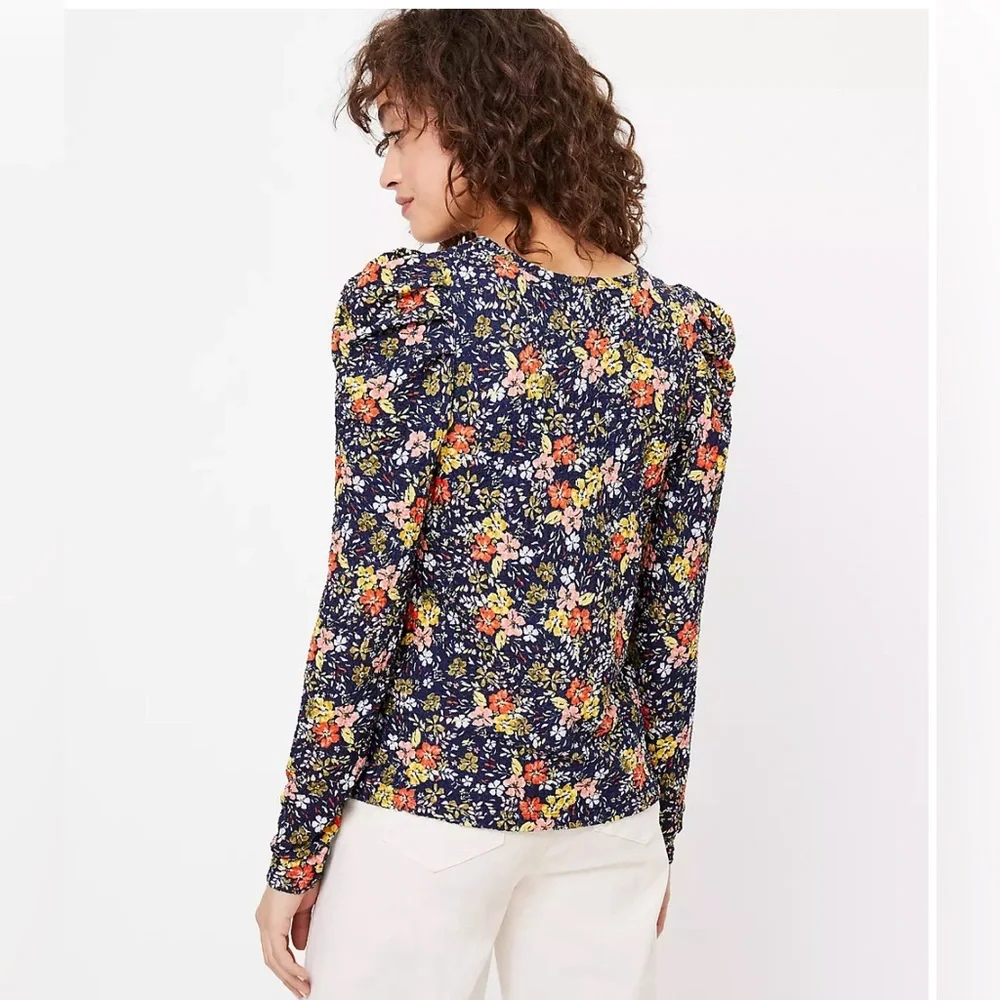 NWT Loft Floral Pleated Puff Sleeve Top Size Large Petite LP_2